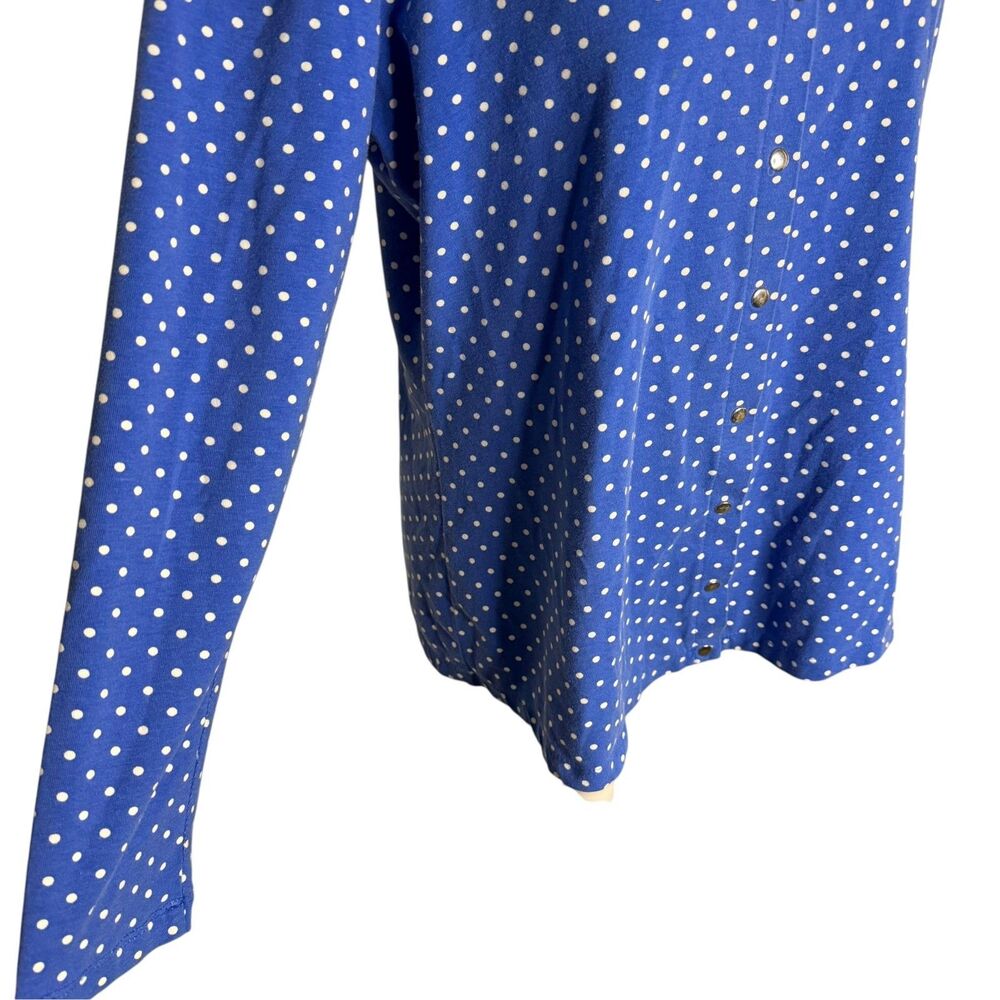 Susan Graver Cardigan Jersey Knit Top Snap Front Polka Dot Blue White S - Picture 4 of 7